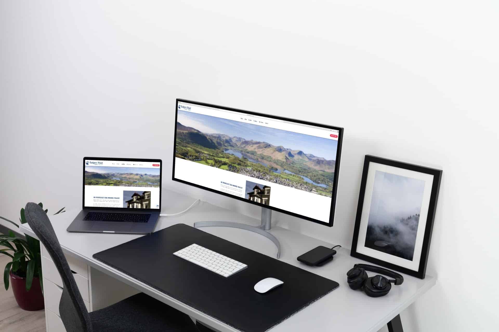 mockup of badgers wood site on laptop and desktop